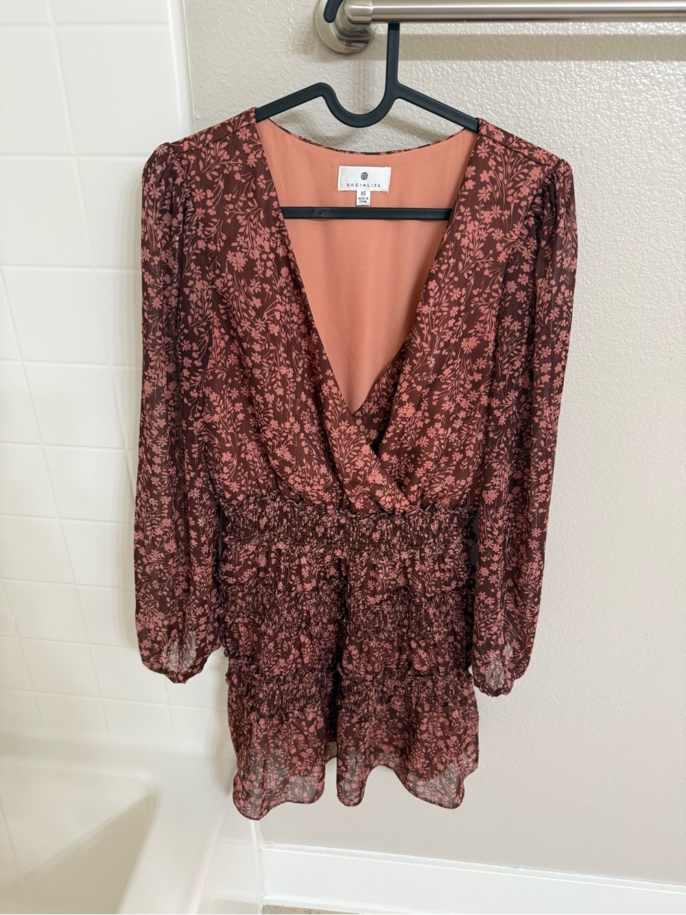 Socialite Peach and Rust Floral Wrap Dress - Picture 1 of 3